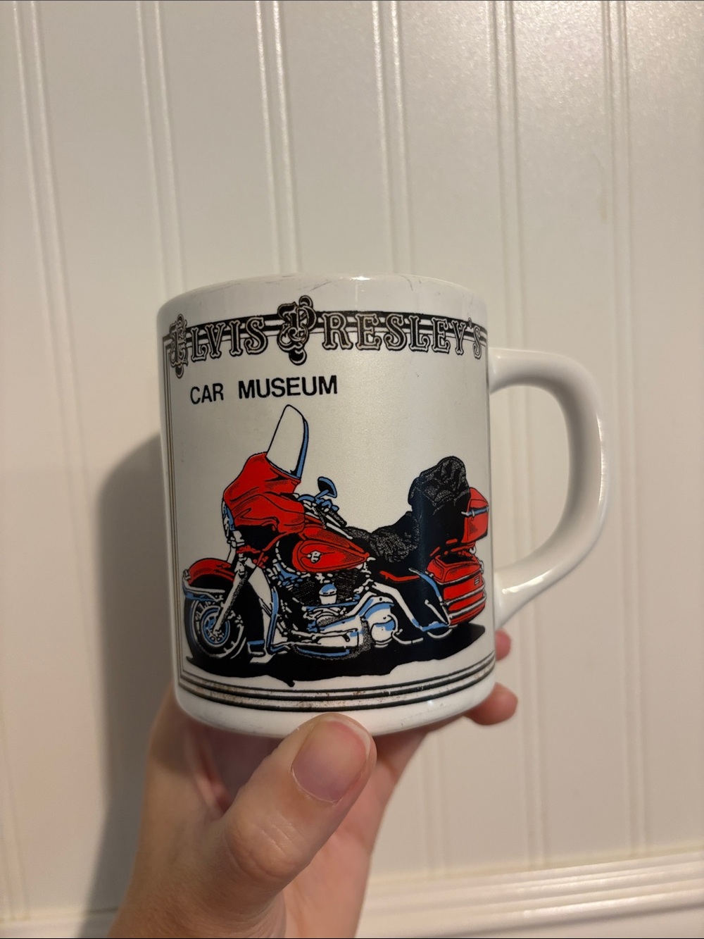 Elvis Presley’s Car Museum Souvenir Coffee Mug Vintage Red Motorcycle Japan